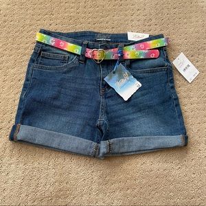 Studio V girls denim shorts with daisy belt